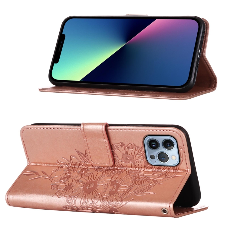 iPhone 15 Pro Fodral Med Fjäril Tryck Roséguld