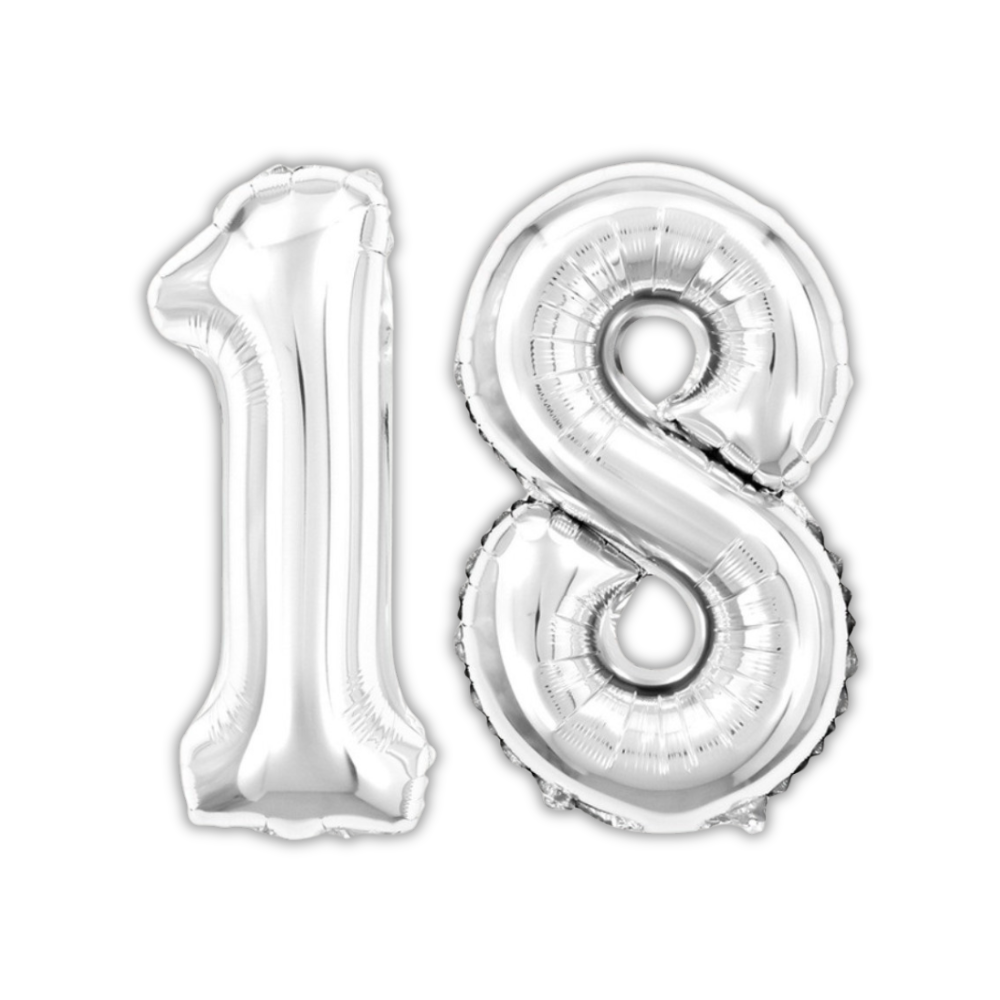 Sifferballong 18 År 70 cm Silver