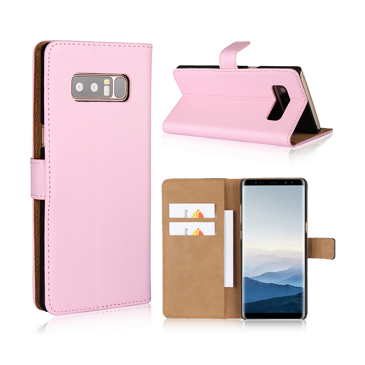 Samsung Note 8 - Plånboksfodral I Äkta Läder - Ljus Rosa