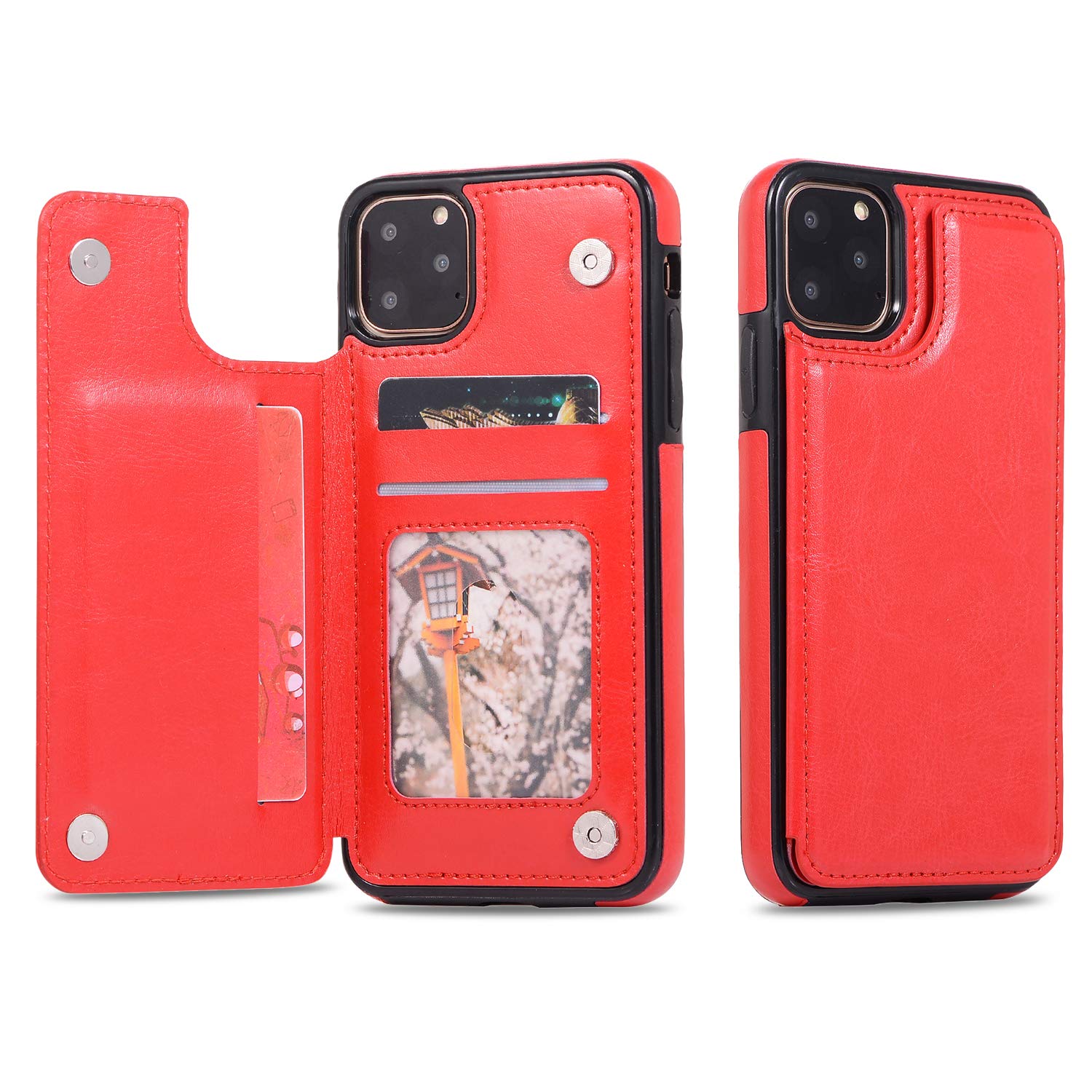iPhone 11 Pro Max - Läderskal med kortfack - Röd