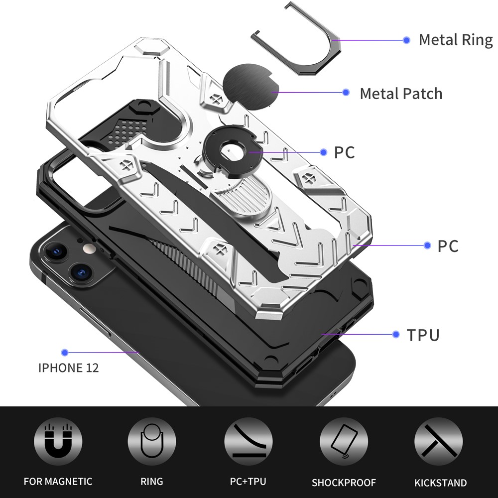 iPhone 12 / 12 Pro - Armor Ring Skal - Silver