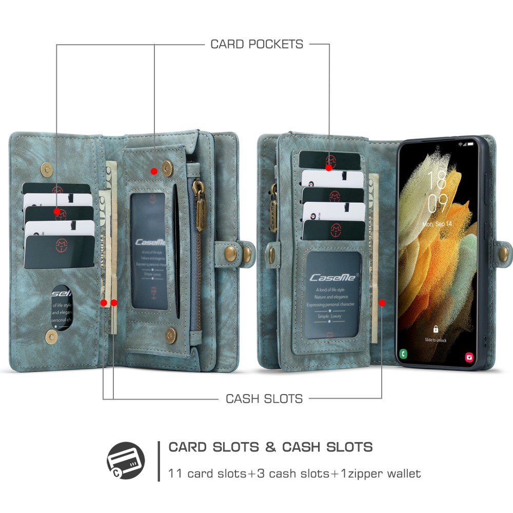 Samsung Galaxy S21 Plus - CASEME 2-i-1 Multifunktionellt Plnboksfodral - Bl