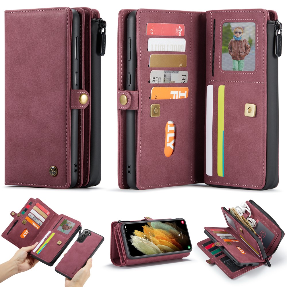 Samsung Galaxy S21 - CASEME 2-i-1 Multifunktionellt Läder Fodral - Röd