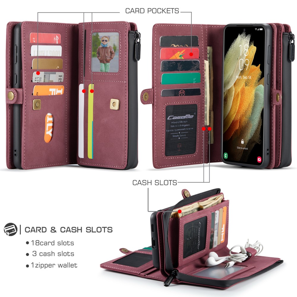 Samsung Galaxy S21 - CASEME 2-i-1 Multifunktionellt Läder Fodral - Röd