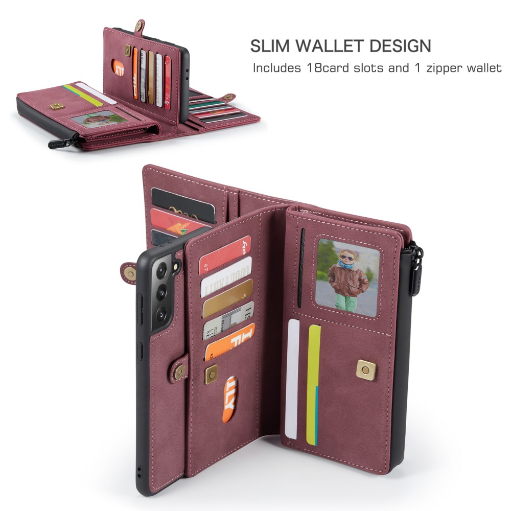 Samsung Galaxy S21 - CASEME 2-i-1 Multifunktionellt Läder Fodral - Röd