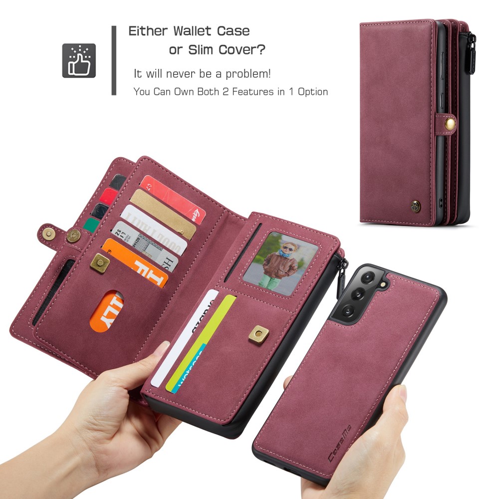 Samsung Galaxy S21 - CASEME 2-i-1 Multifunktionellt Läder Fodral - Röd