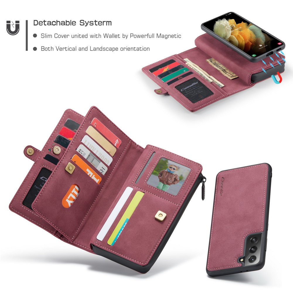 Samsung Galaxy S21 - CASEME 2-i-1 Multifunktionellt Läder Fodral - Röd