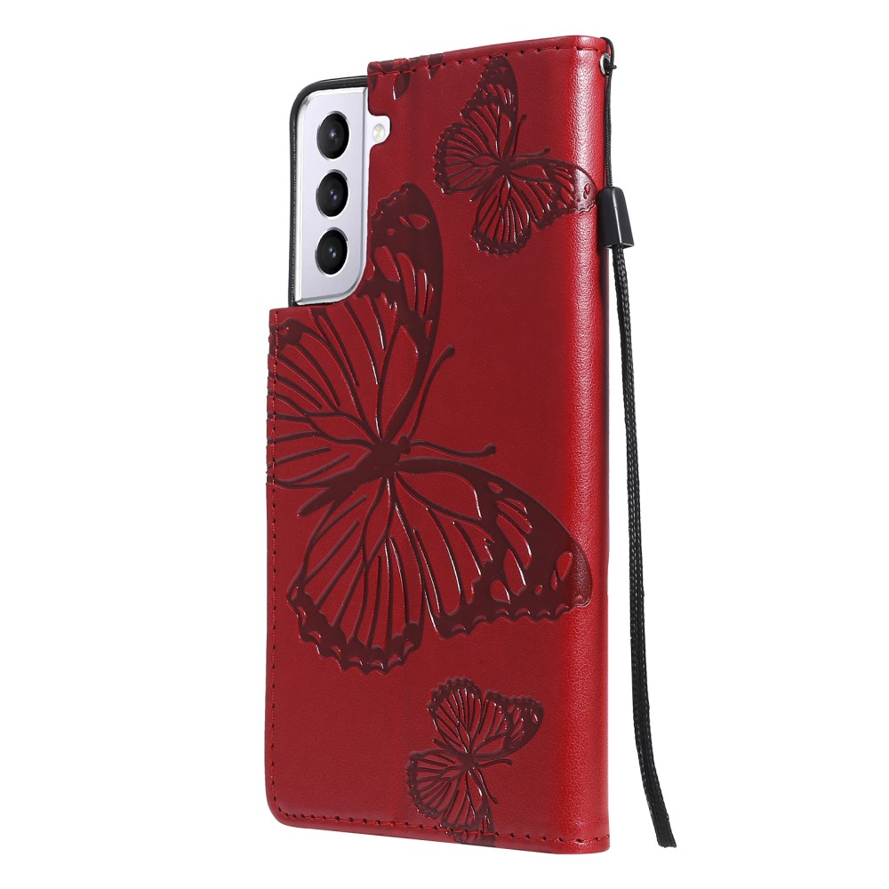 Samsung Galaxy S21 - Butterfly Lder Fodral - Rd