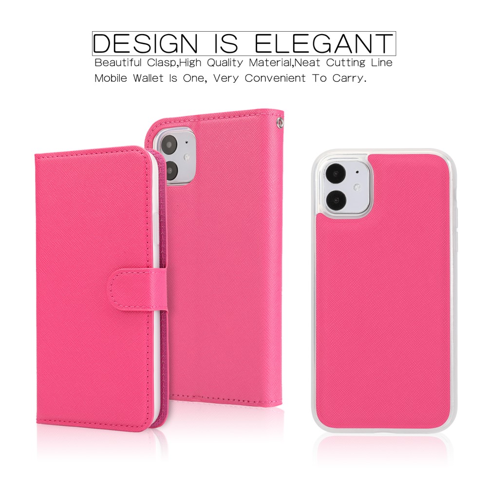 iPhone 11 - 2in1 Litchi Textur Magnet Fodral - Rosa