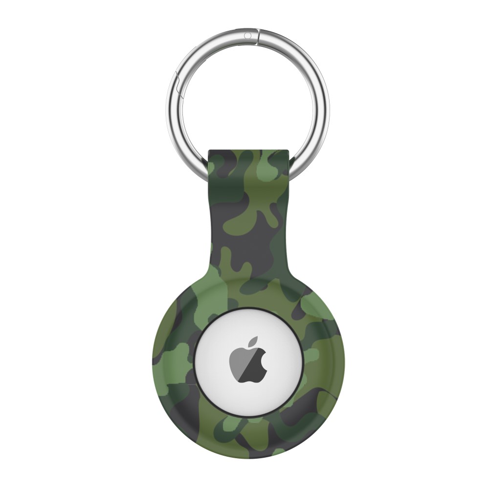 Apple AirTag Hllare Med Nyckelring I Silikon - Kamouflage Grn
