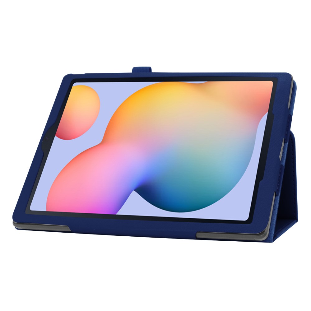 Samsung Galaxy Tab S6 Lite - Litchi Lder Fodral - Mrk Bl