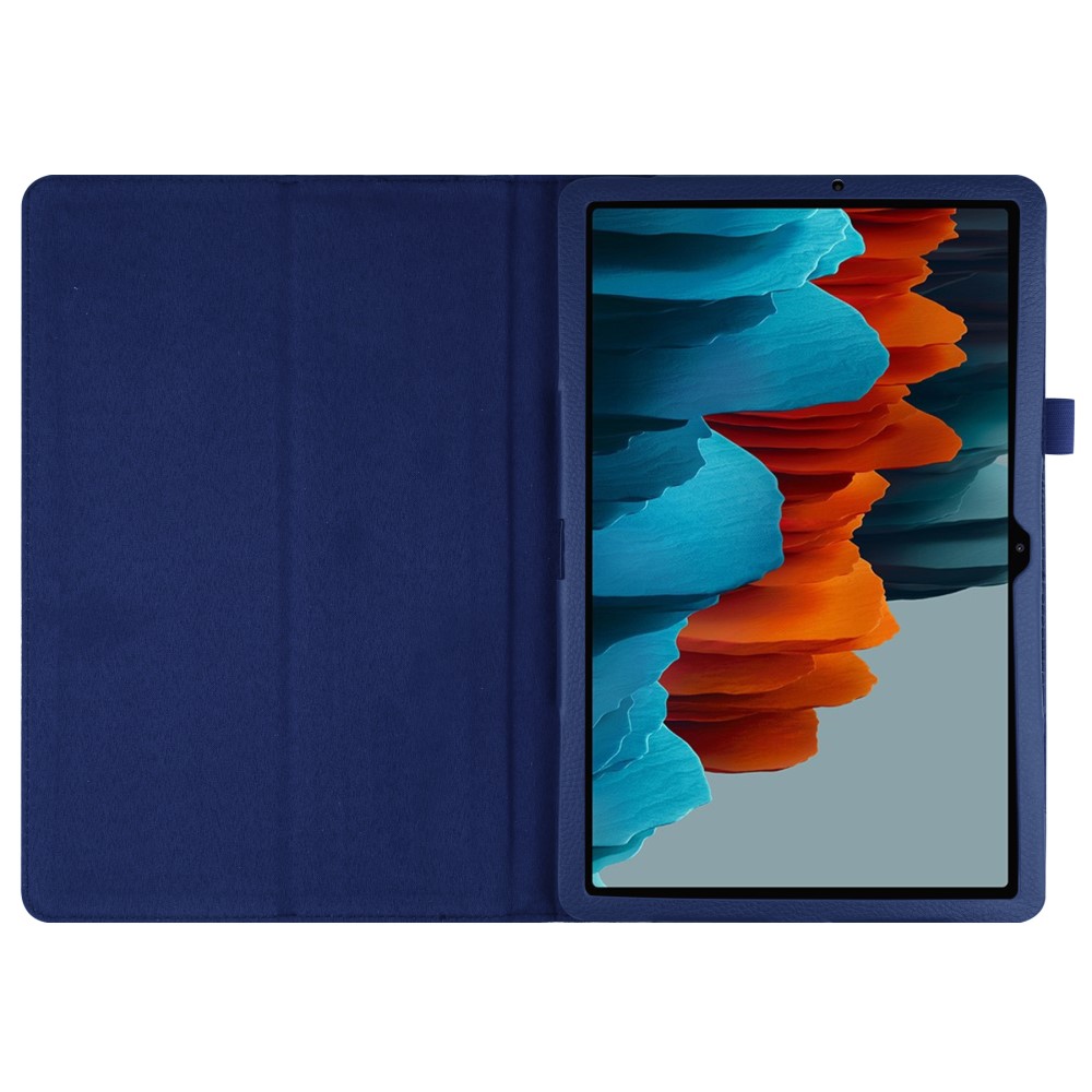 Samsung Galaxy Tab S7 Plus / Tab S8 Plus Litchi Lder Fodral Bl