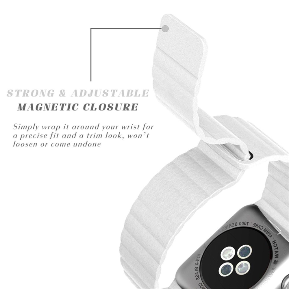 Magnetisk Loop Armband I kta Lder Apple Watch 44/42 mm Vit