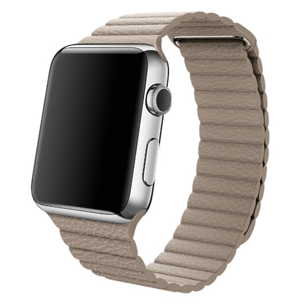 Magnetisk Loop Armband I kta Lder Apple Watch 44/42 mm Beige