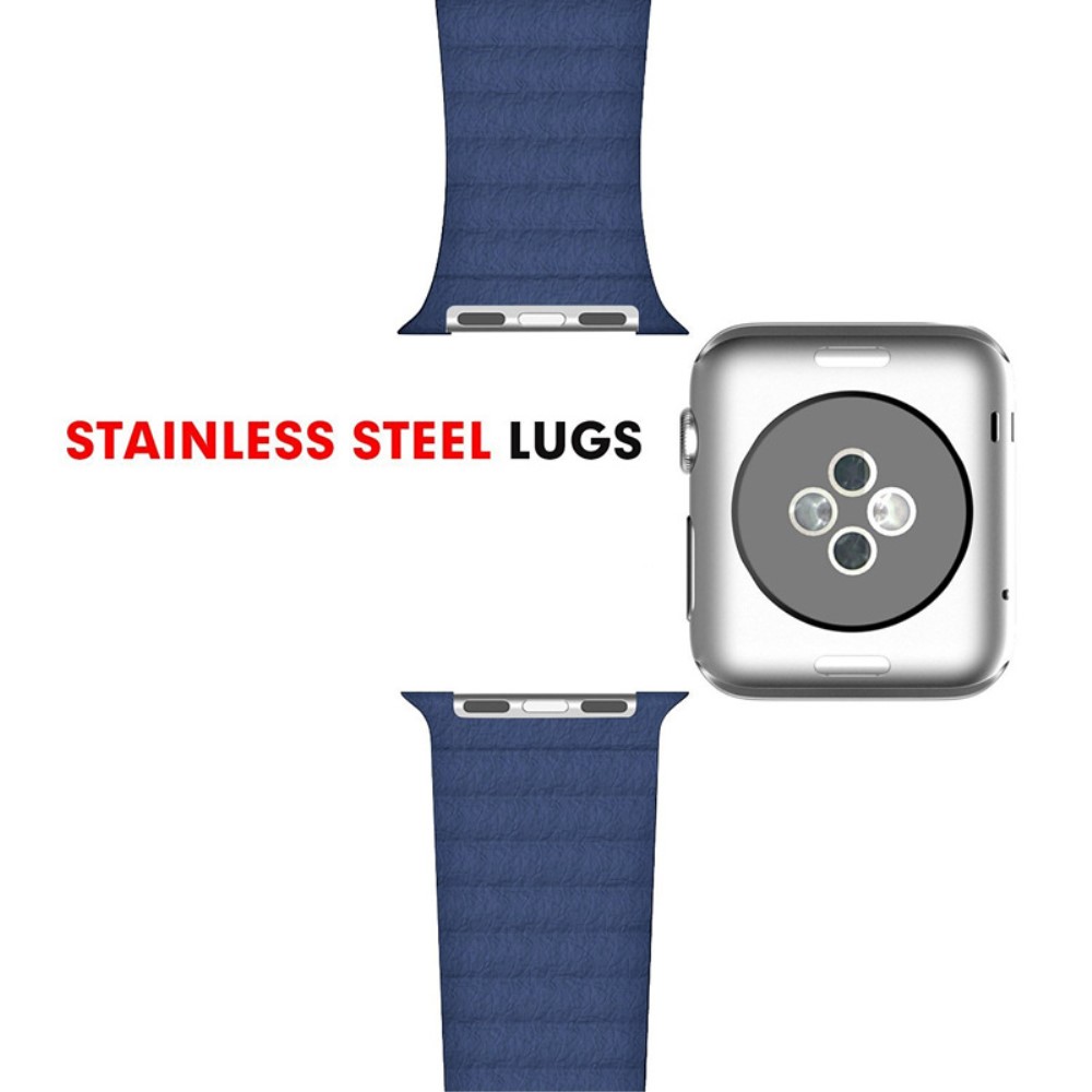 Magnetisk Loop Armband I kta Lder Apple Watch 44/42 mm Mrk Bl