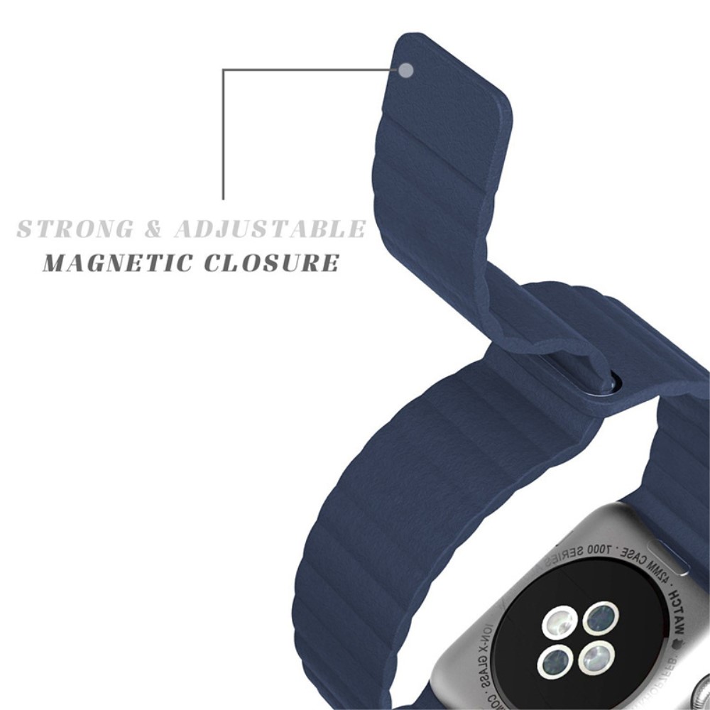 Magnetisk Loop Armband I kta Lder Apple Watch 44/42 mm Mrk Bl