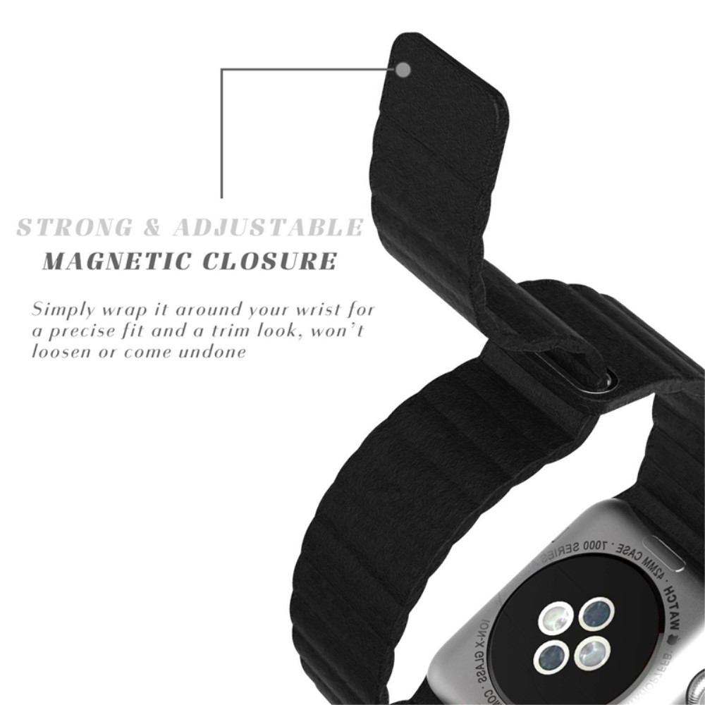 Magnetisk Loop Armband I kta Lder Apple Watch 40/38 mm - Svart