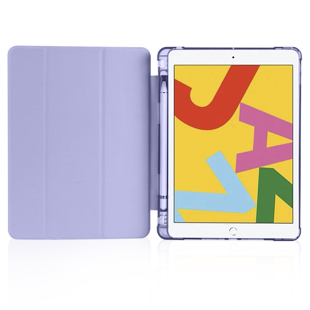 iPad 10.2 2019/2020/2021 Fodral Tri-Fold Med Pennhllare Mrklila