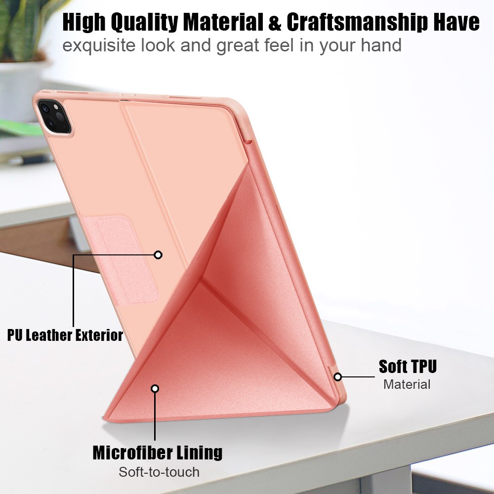 iPad Pro 12.9 (2018/2020/2021) - Origami Lder Fodral - Rosguld