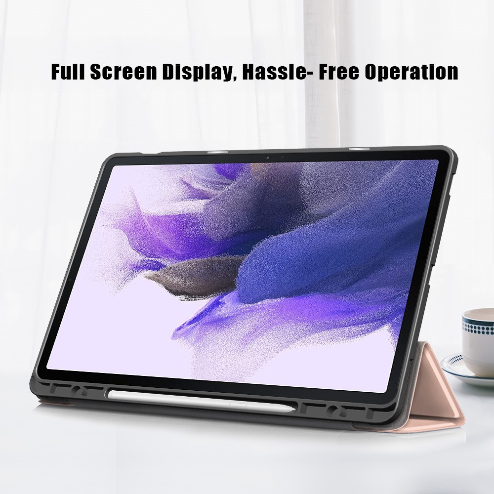 Galaxy Tab S7 FE/S7 Plus/S8 Plus Tri-Fold Fodral Med Pennhllare Rosguld