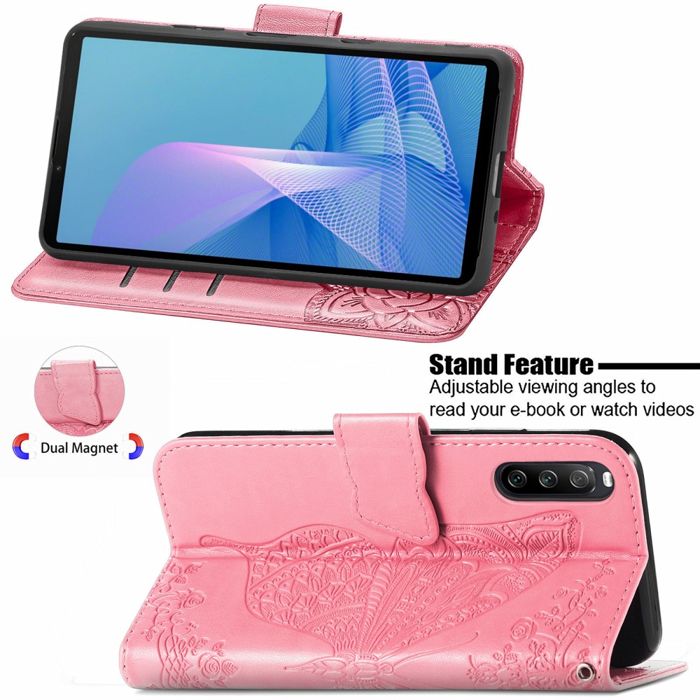 Sony Xperia 10 III - Butterfly Lder Fodral - Rosa