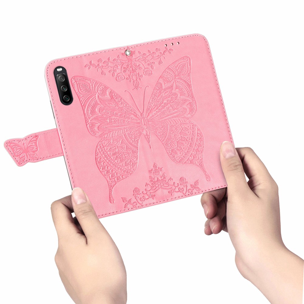 Sony Xperia 10 III - Butterfly Lder Fodral - Rosa