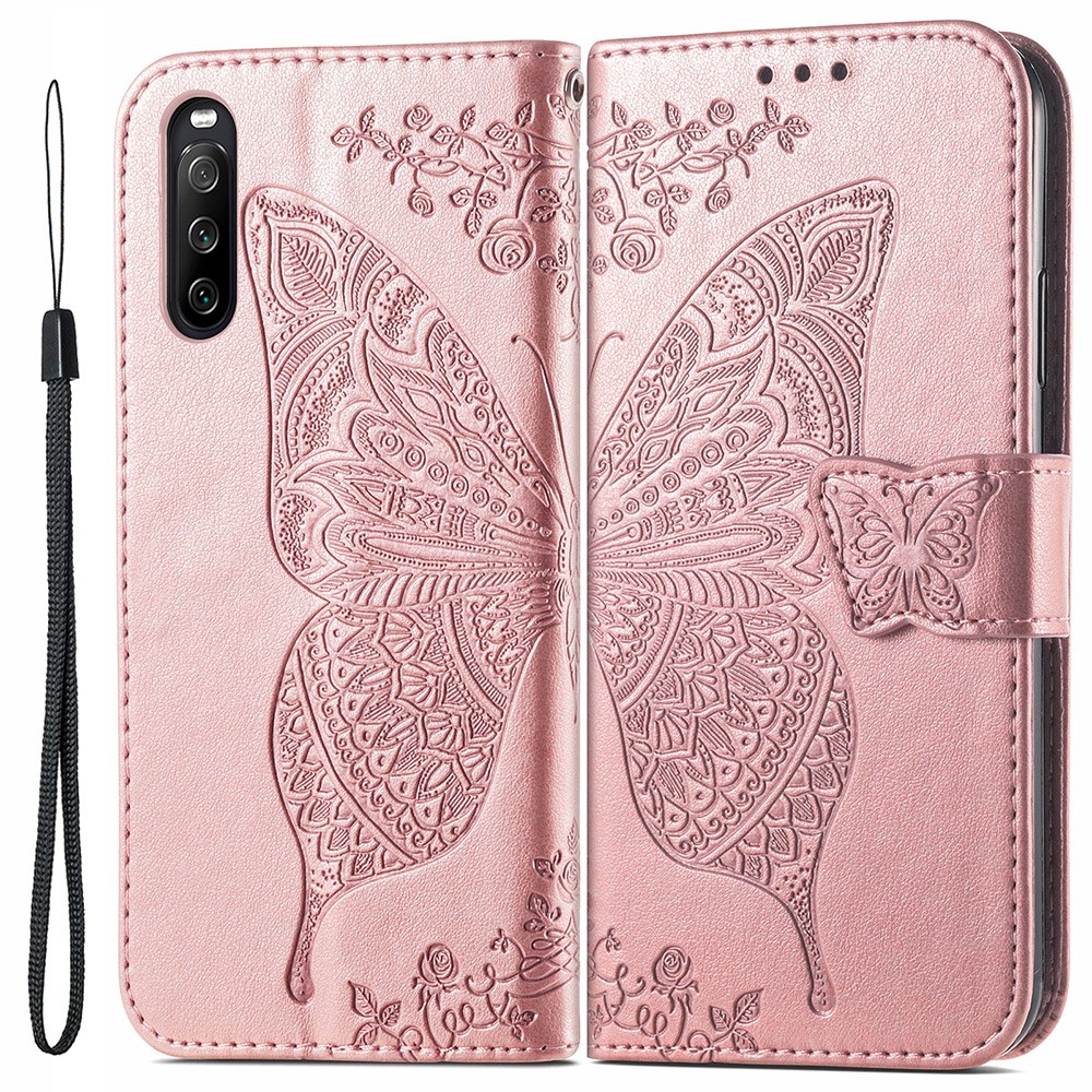 Sony Xperia 10 III - Butterfly Lder Fodral - Rosguld