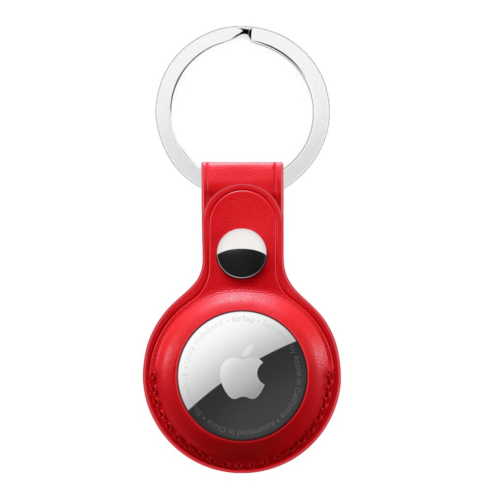 Apple AirTag Lder Hllare Med Nyckelring - Rd