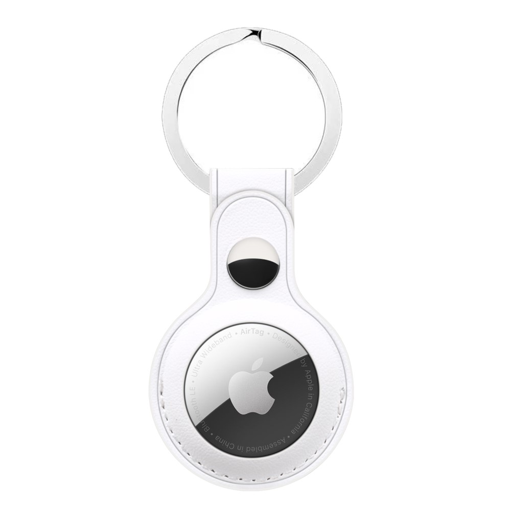Apple AirTag Lder Hllare Med Nyckelring - Vit