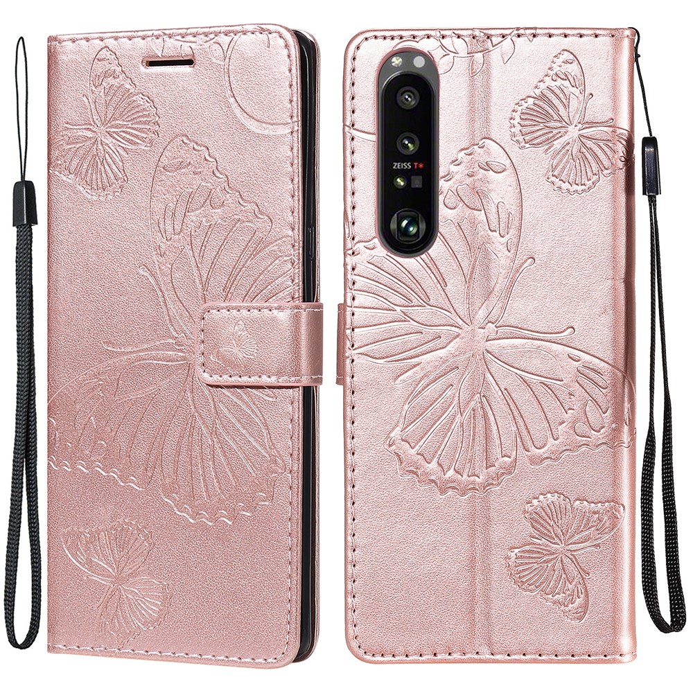 Sony Xperia 1 III - Butterfly Lder Fodral - Rosguld