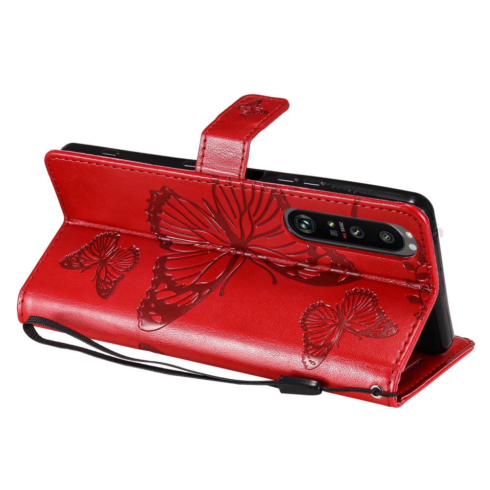 Sony Xperia 1 III - Butterfly Lder Fodral - Rd