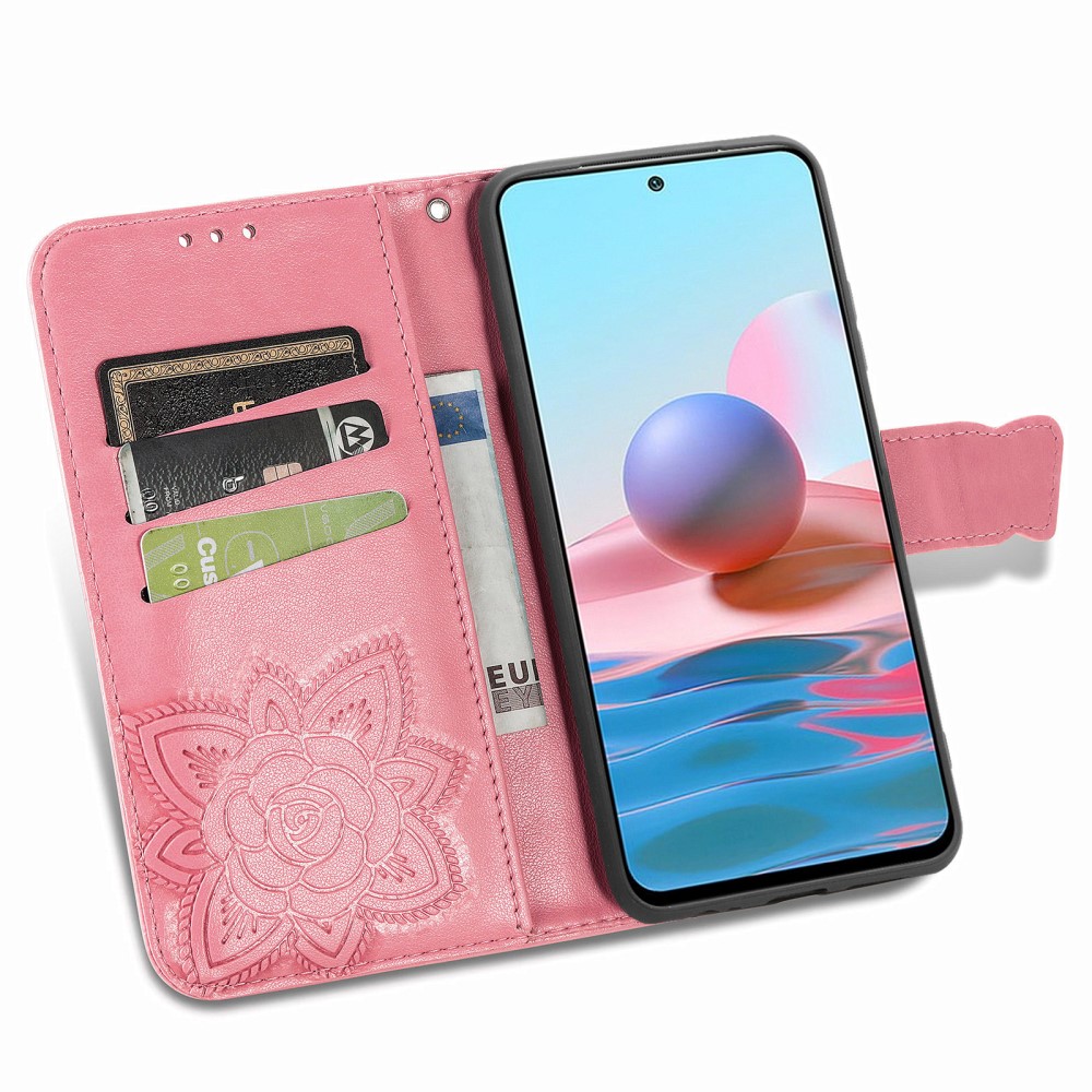 Xiaomi Redmi Note 10S - Flower Lder Fodral - Rosa