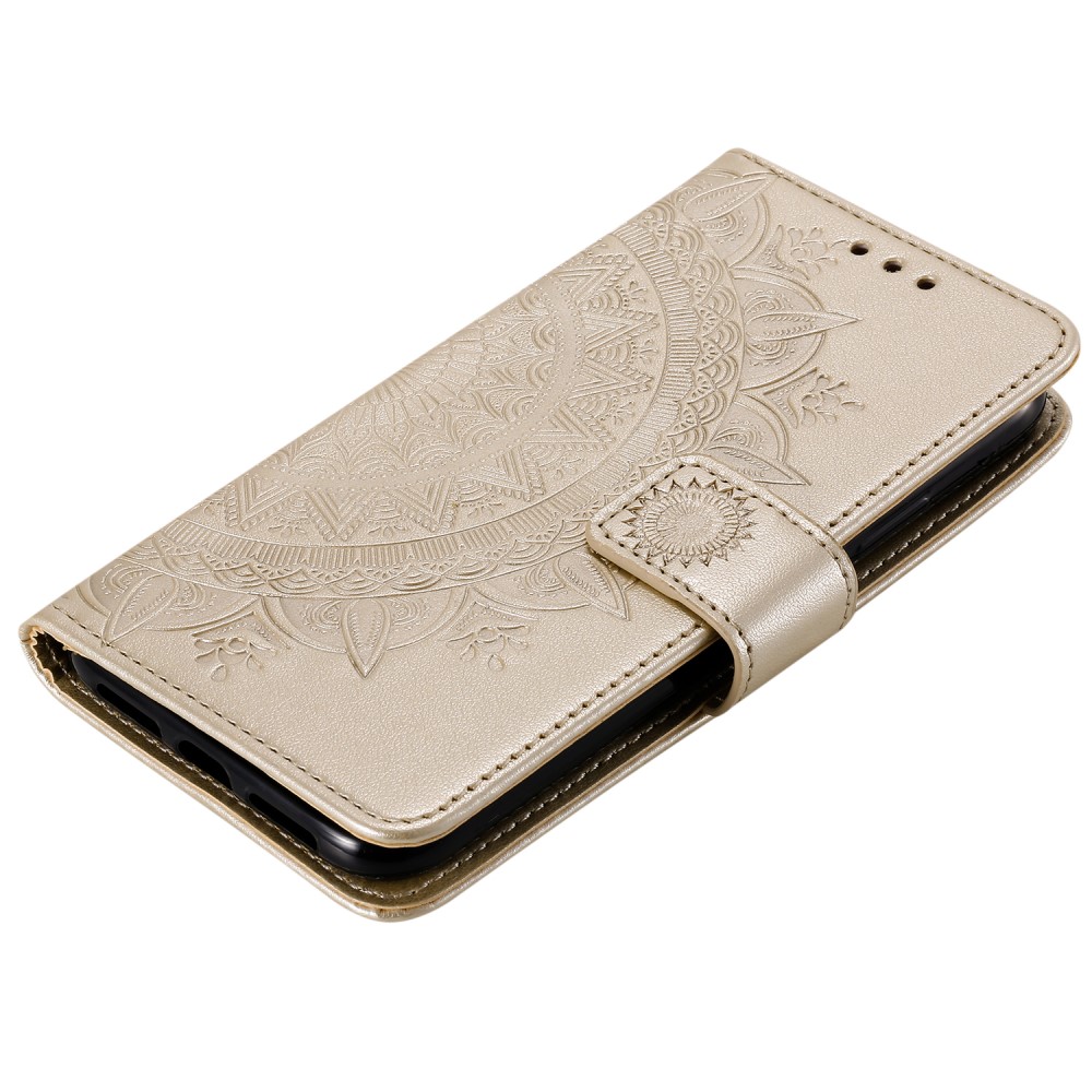 iPhone 13 - Tryckt Mandala Lder Fodral - Guld