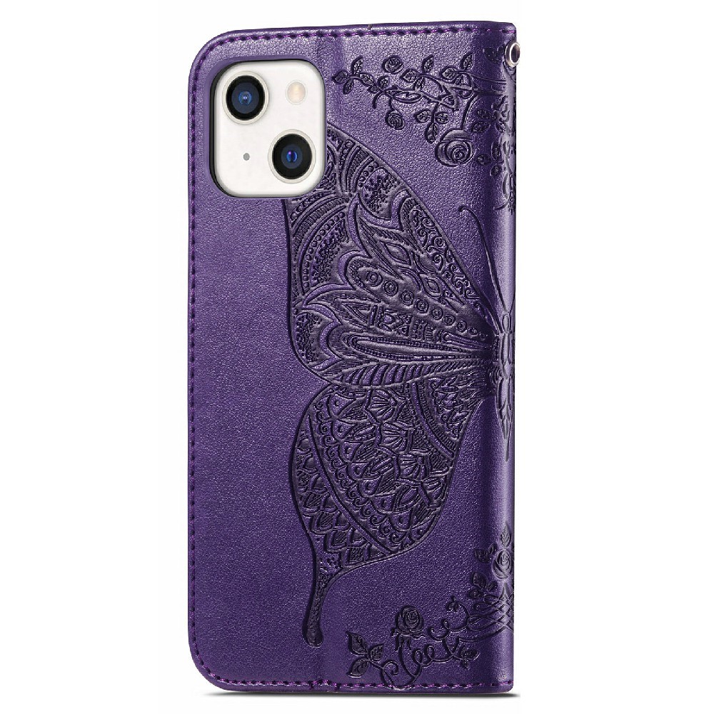 iPhone 13 - Butterfly Print Lder Fodral - Lila