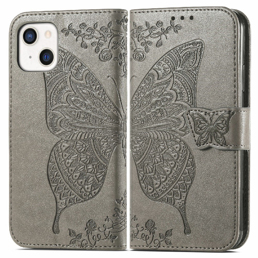 iPhone 13 - Butterfly Print Lder Fodral - Gr