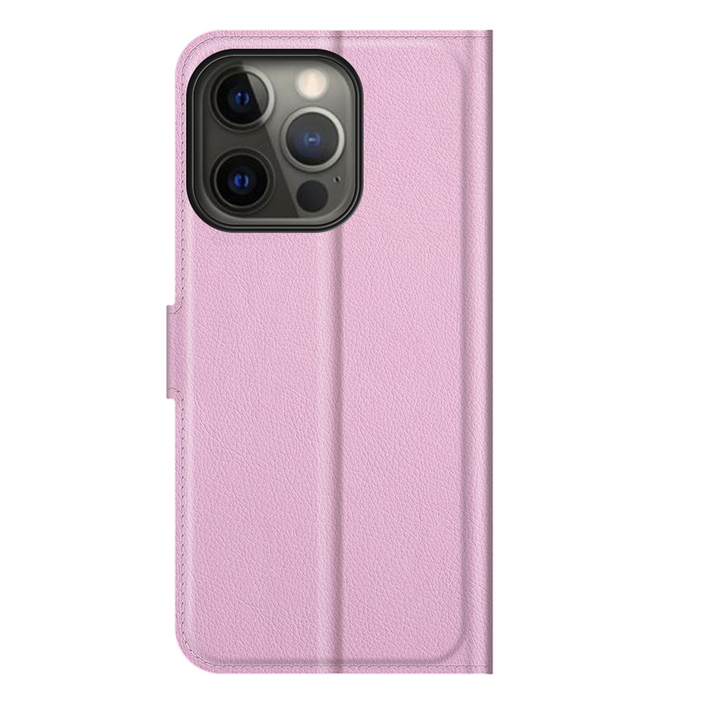 iPhone 13 Pro - Litchi Lder Fodral - Ljus Rosa