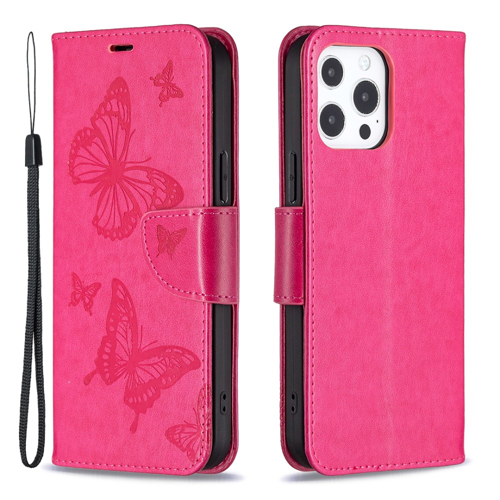 iPhone 13 Pro - Butterfly Lder Fodral - Rosa