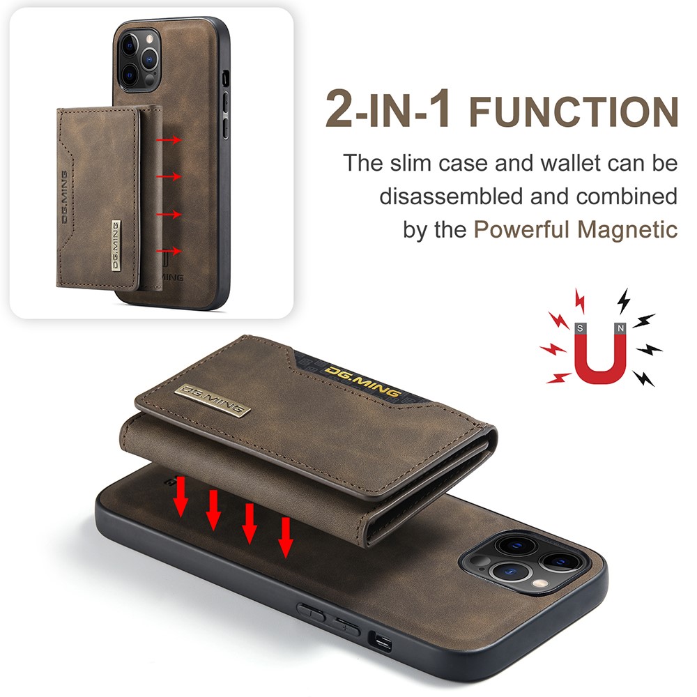 iPhone 13 Pro - DG.MING 2in1 Skal Magnetisk Avtagbart Kortfack - Brun