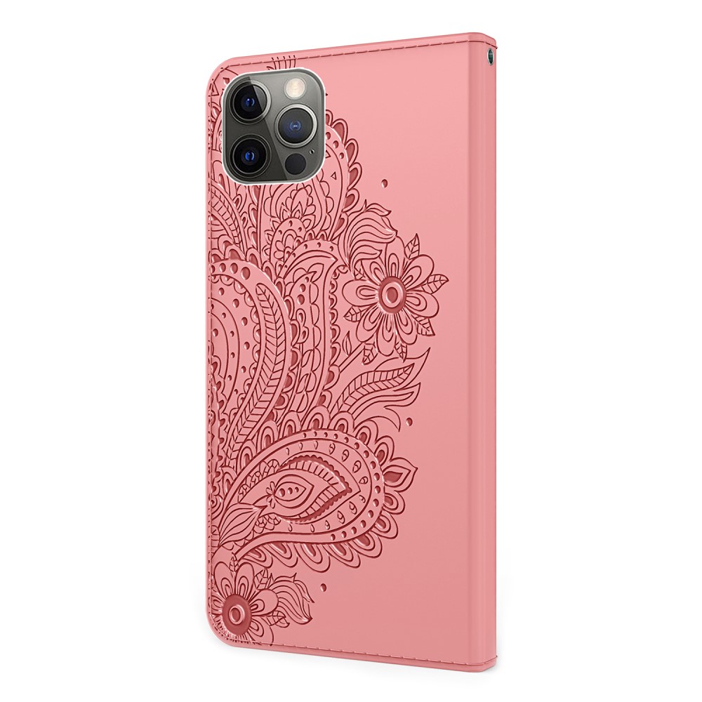 iPhone 13 Pro - Flower Mandala Lder Fodral - Rosguld