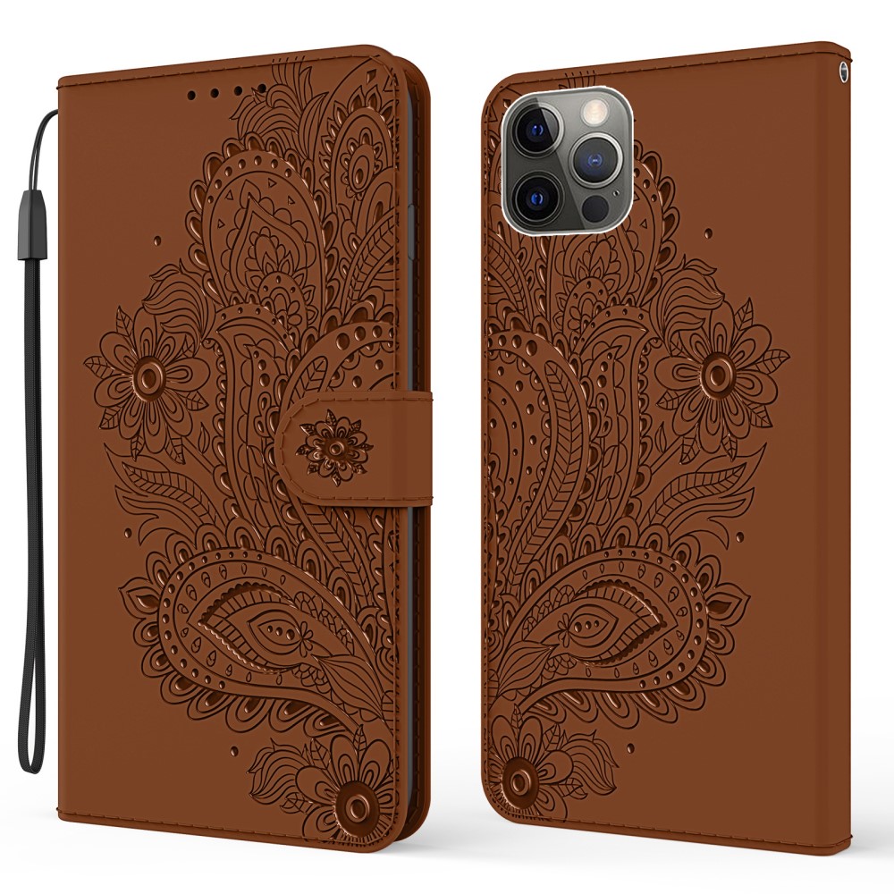 iPhone 13 Pro - Flower Mandala Läder Fodral - Brun