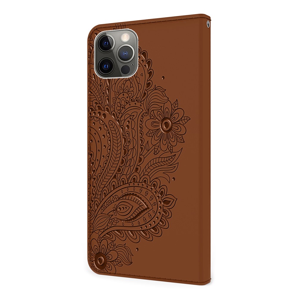 iPhone 13 Pro - Flower Mandala Läder Fodral - Brun