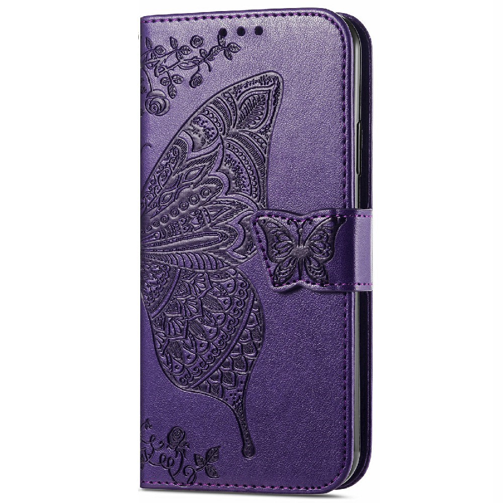 iPhone 13 Mini - Butterfly Tryckt Läder Fodral - Lila