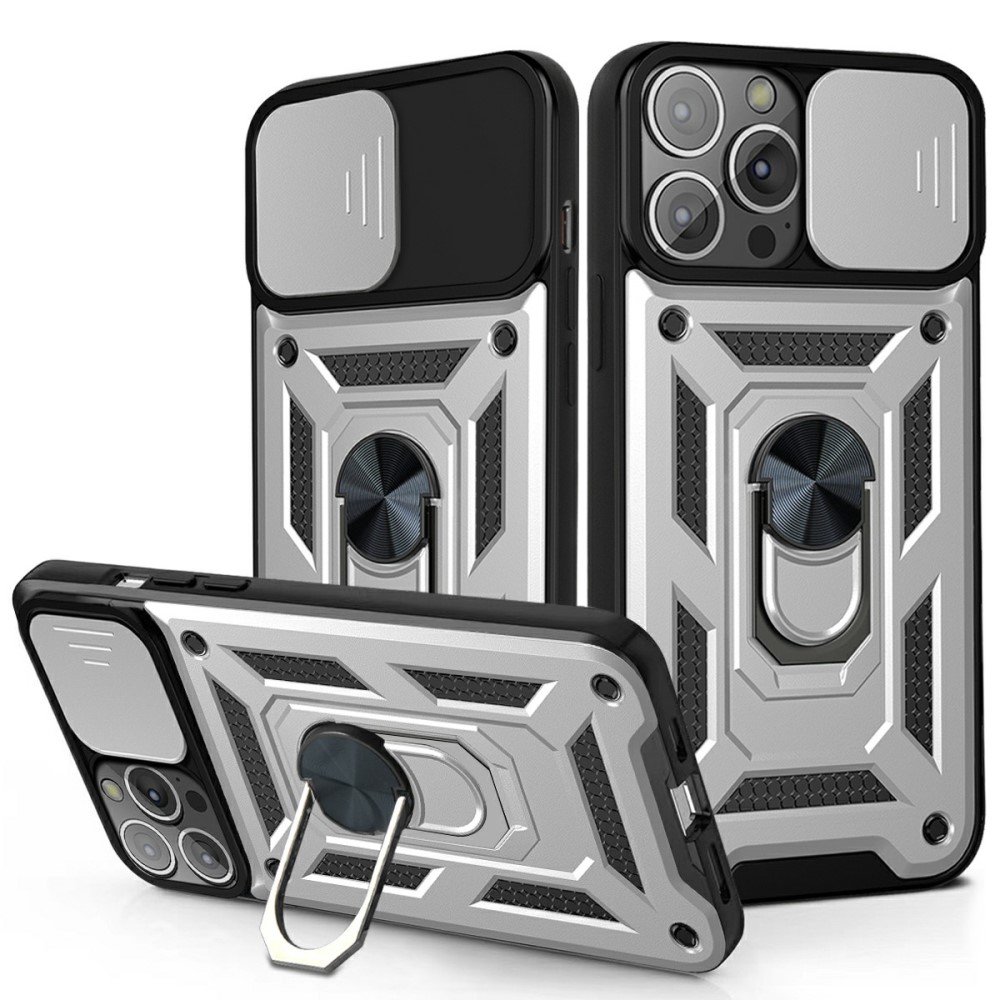  iPhone 13 Mini - CamShield Armor Hybrid Ring Skal - Silver - Teknikhallen.se