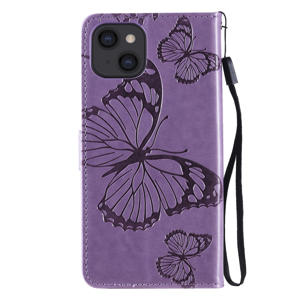 iPhone 13 Mini - Butterfly Lder Fodral - Lila