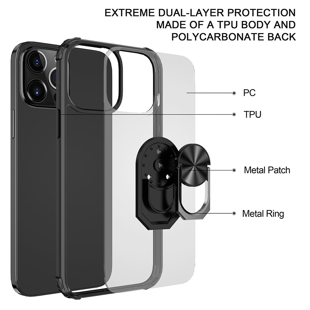 iPhone 13 Pro Max - Shockproof Hybrid Ring Skal - Svart