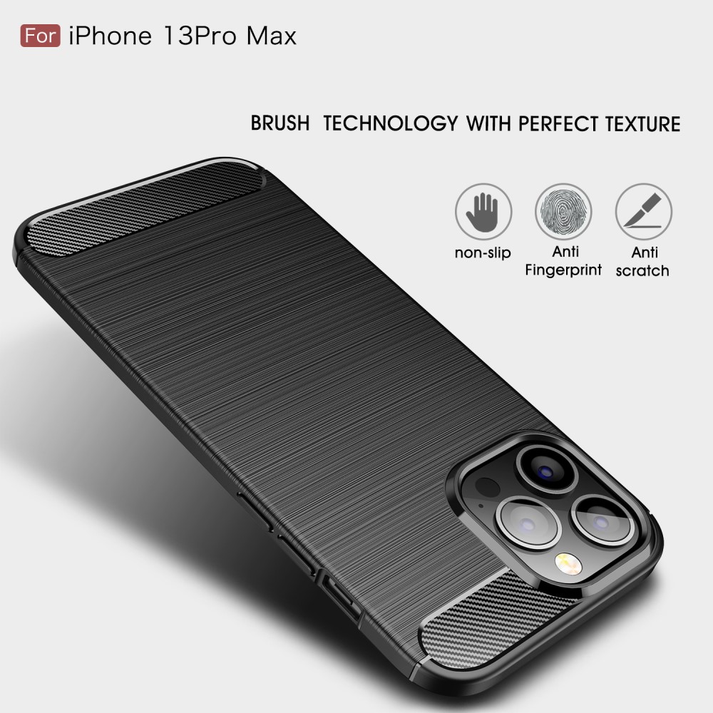 iPhone 13 Pro Max - Borstad Stl Textur Skal - Svart