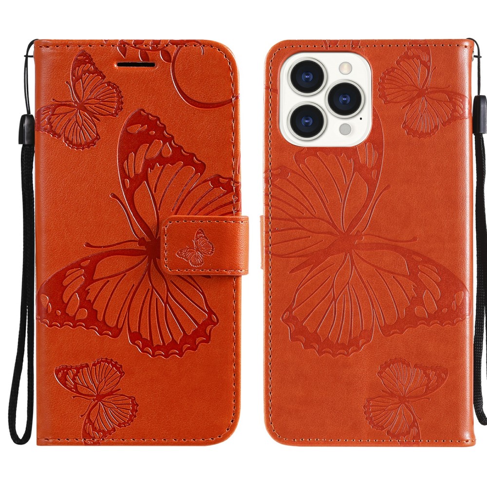 iPhone 13 Pro Max - Butterfly Lder Fodral - Orange