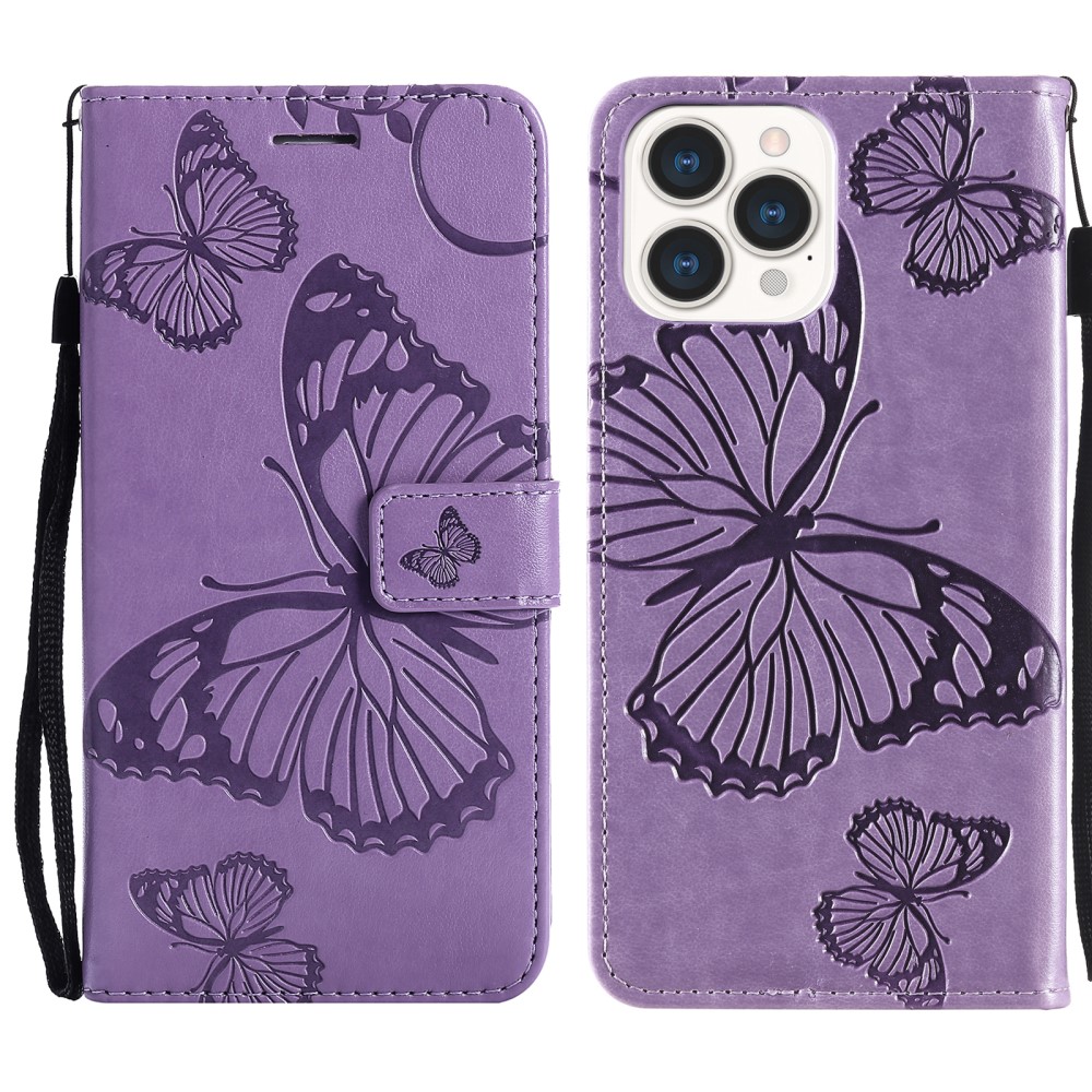 iPhone 13 Pro Max - Butterfly Lder Fodral - Lila