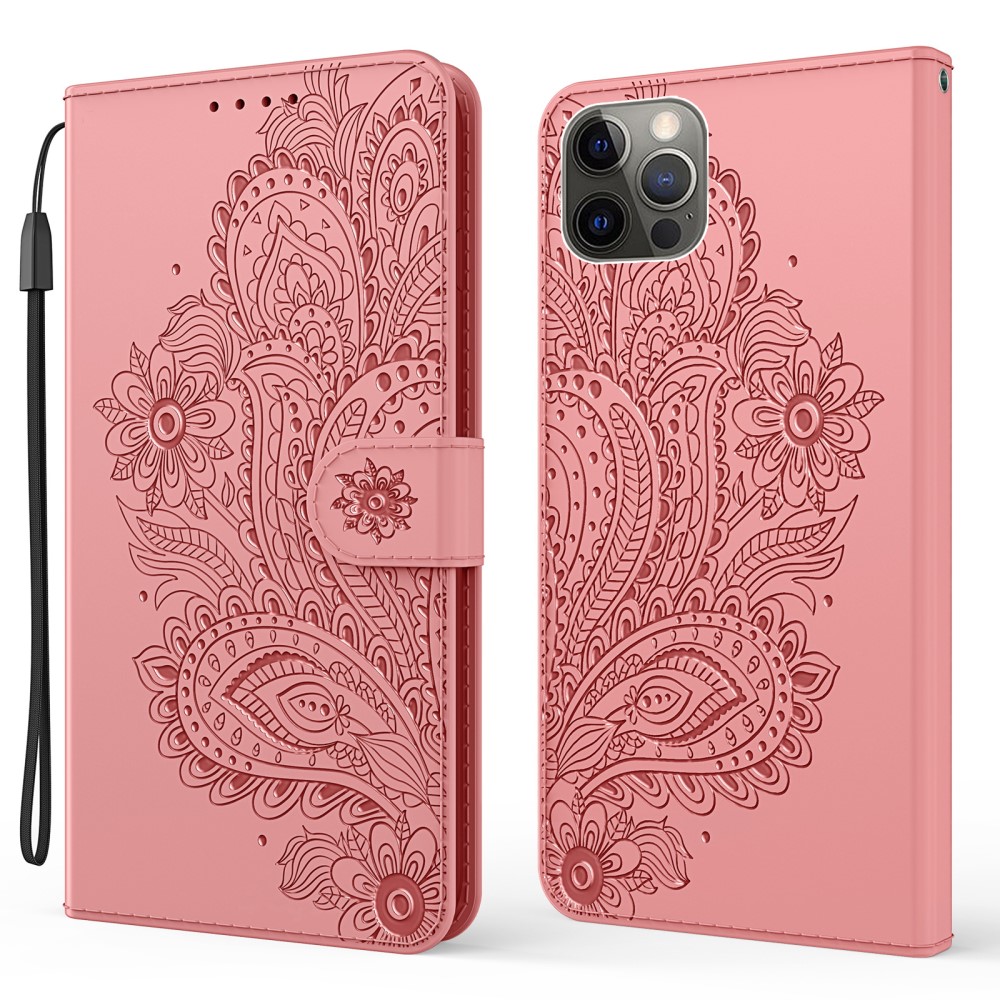 iPhone 13 Pro Max - Flower Mandala Lder Fodral - Ljus Rosa