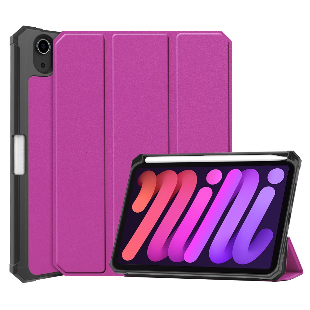 iPad Mini (2021) Fodral Shockproof Tri-Fold Med Pennhllare Lila